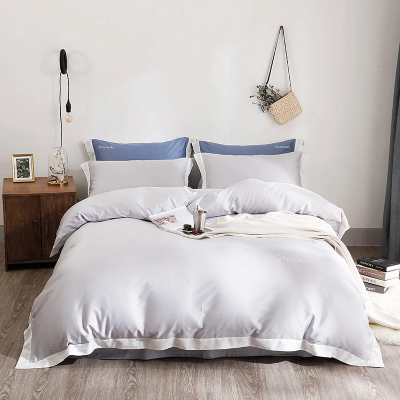 Домашние комплекты постельного белья из хлопка tencel, белый, синий, розовый, королева/король размер, пододеяльник, простыня, наволочка постельное белье, постельное белье