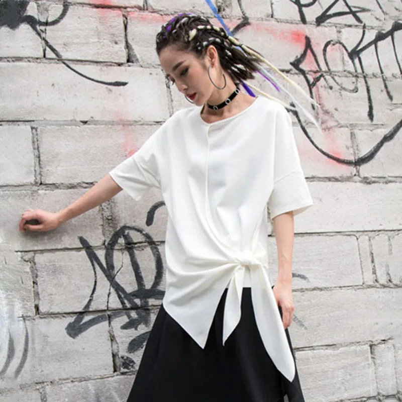 TWOTWINSTYLE белая футболка женский хлопок O шеи короткий рукав крестообразная