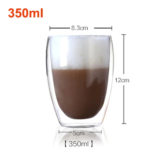 350ml Стеклянные чашки с двойными стенками, изолированные капучино кружки для латте, вина/пива, фруктов и цветов, чайные чашки, стеклянные чашки для молока, прозрачные - Цвет: 350ml