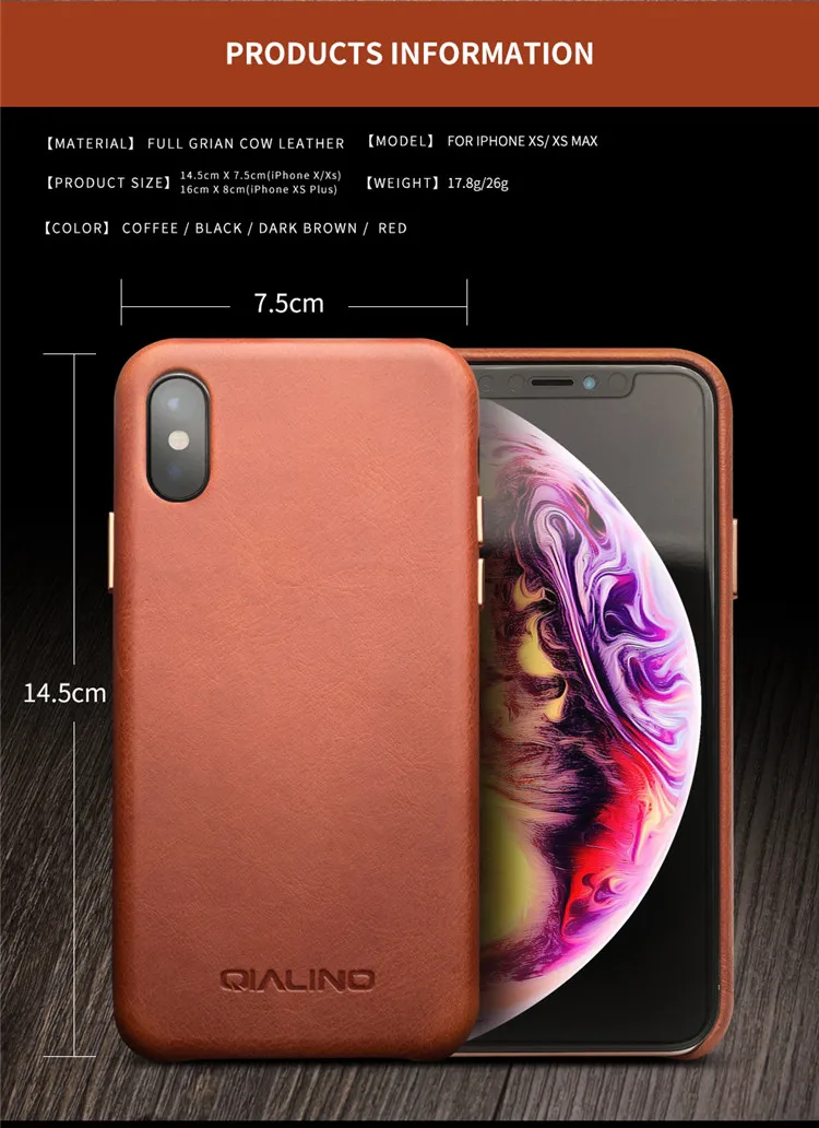 QIALINO чехол для телефона из натуральной кожи для Apple iPhone X/XS, модный роскошный Ультратонкий чехол ручной работы для iPhone XS Max