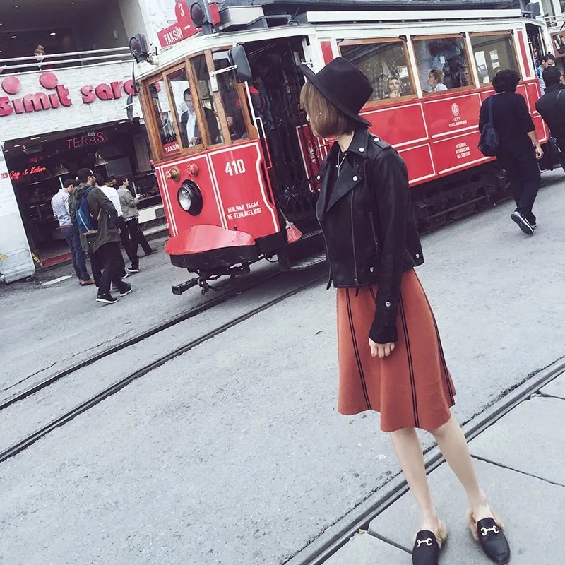 Повседневная однотонная женская куртка из искусственной кожи модные тонкие