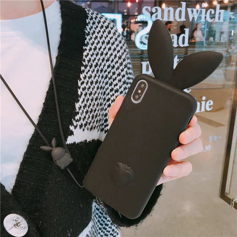Silicone 3D Cute Bunny Rabbit Ears Tail Back Phone Case For iphone 7 8 plus X 6 6S Plus 5 5S SE |