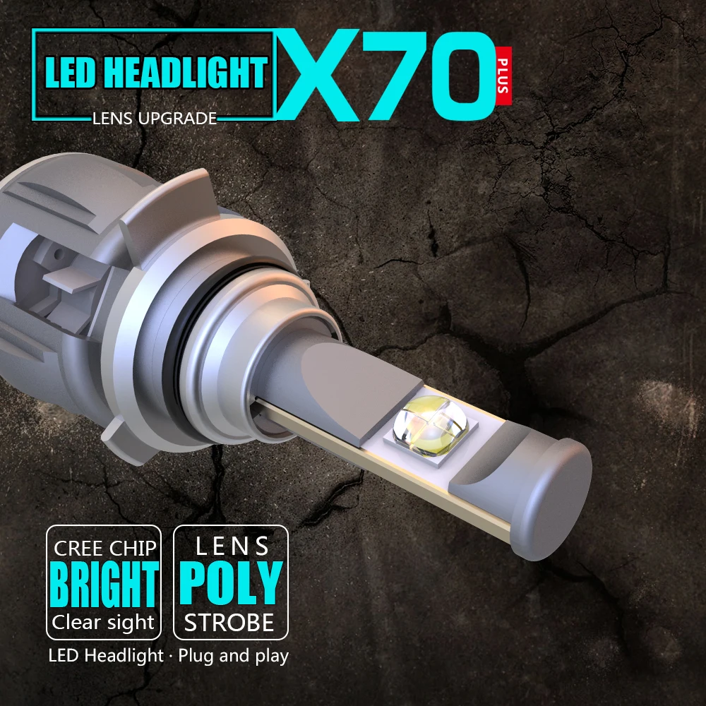 1 комплект 9012 HIR2 60W 7800LM X70 светодиодный фар передние линзы лампы XHP 70 4SMD чипы турбо