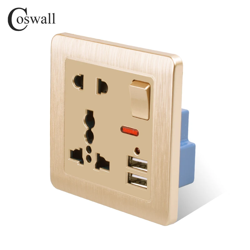 Настенная розетка Coswall 13A универсальная с 5 отверстиями 2 1 А двойной usb порт для