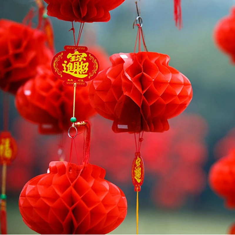 

HAOCHU 10Pcs 16 inch (40cm) Big Size! Red Chinese Paper Lantern Oil Paper Honeycombs Shape For Wedding Party Birthday Decoration
