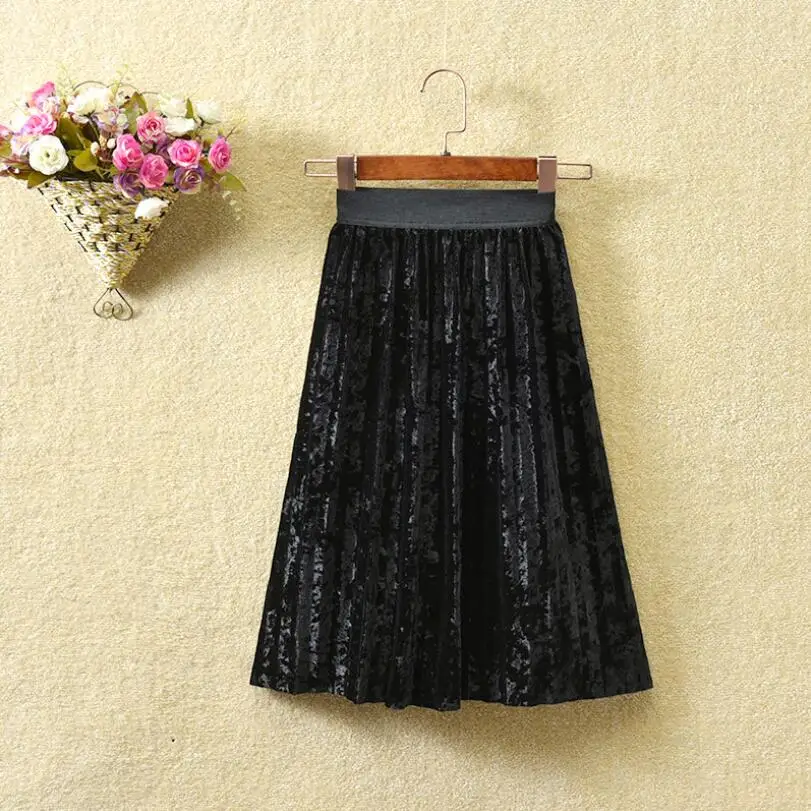 black without tulle Одежда с обеих сторон; коллекция года; плиссированная бархатная юбка; детская юбка; shein; детская юбка; длинные фатиновые юбки для маленьких девочек - Цвет: black without tulle