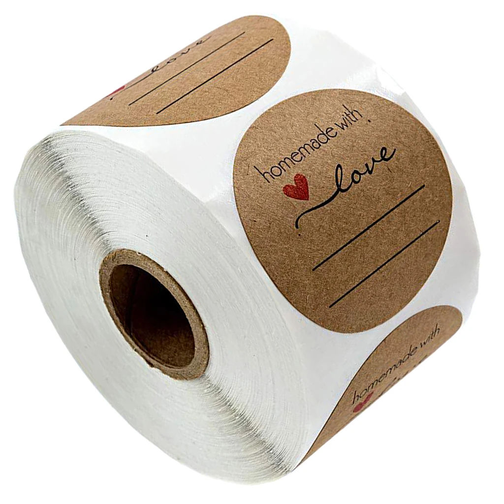 500Pcs Kraft Paper Homemade with love Stickers Labels Roll Self Adhesive | Дом и сад