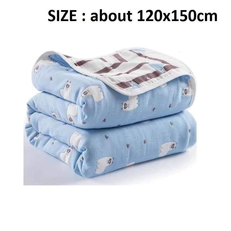 blue alpacal120x150 Детское мягкое теплое покрывало, Осеннее Детское покрывало для кровати, одеяло, 6 слоев муслина, хлопок, марля, динозавр, детское одеяло, банное полотенце - Цвет: blue alpacal120x150