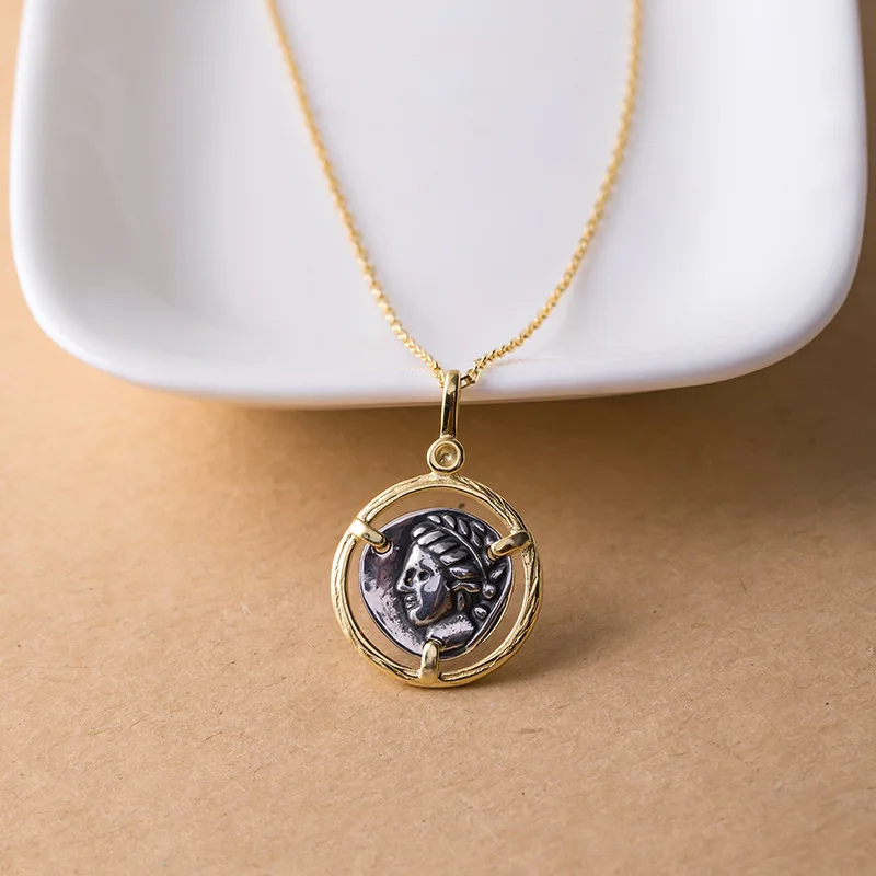 portrait two side golden necklace 100% 925 Sterling silver nacklace Jewellery Clavicle chain pendant charms |