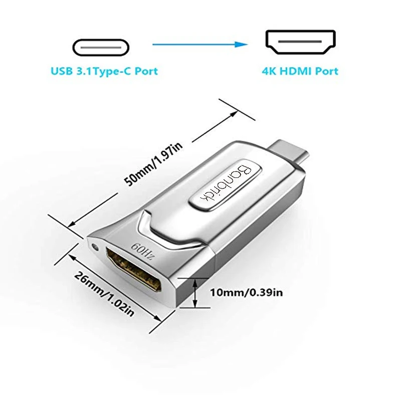 USB C к HDMI адаптер Type Женский (4k @ 60Hz) Цифровой AV 1080P видео аудио конвертер (Thunderbolt 3