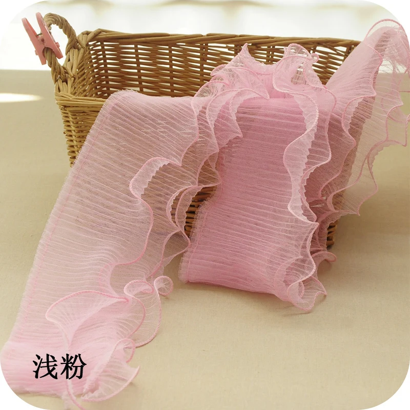 Light pink Широкий 12 см трехслойный гофрированный кружевной эластичный сложенный кружевной Материал лента платье воротник край отделка для швейных принадлежностей - Цвет: Light pink