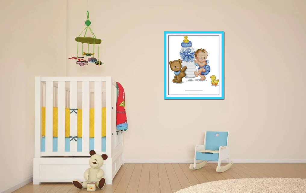 Joy Sunday бутылочка для ребенка сертификат рождения (синий) Счетный крест 11CT 14CT