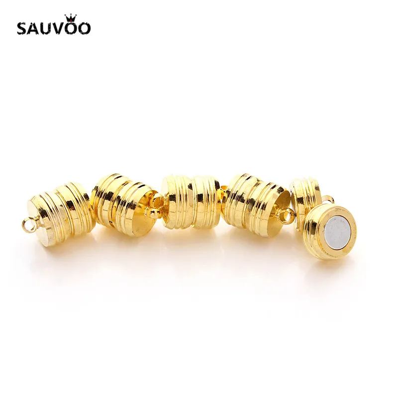 

SAUVOO 10pcs/lot Gold Silver Color Round Magnetic Clasps fit Rounnd 2mm Leather Cord Ropes for Handmade Bracelet Connector F1988