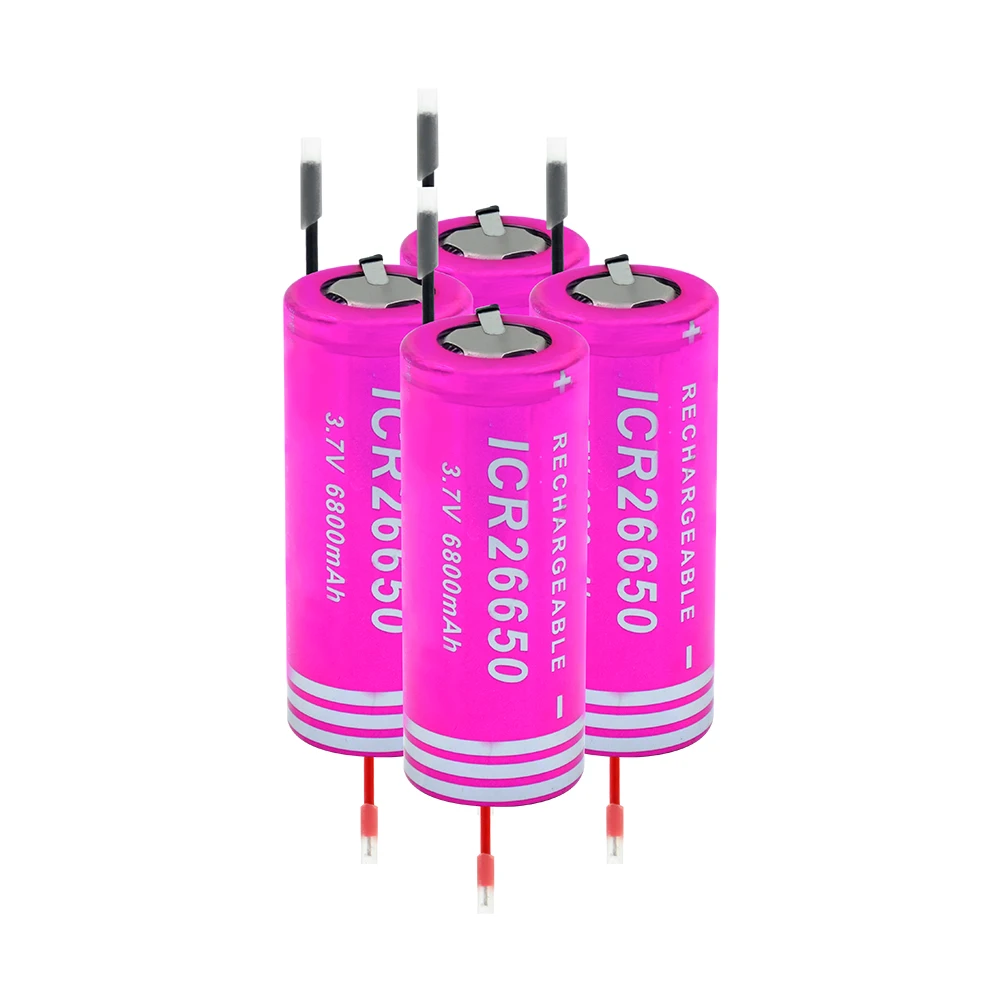 1/2/4 шт ICR 26650 6800mAh литий ионный аккумулятор с 2 Diy кабелем Перезаряжаемый для факела
