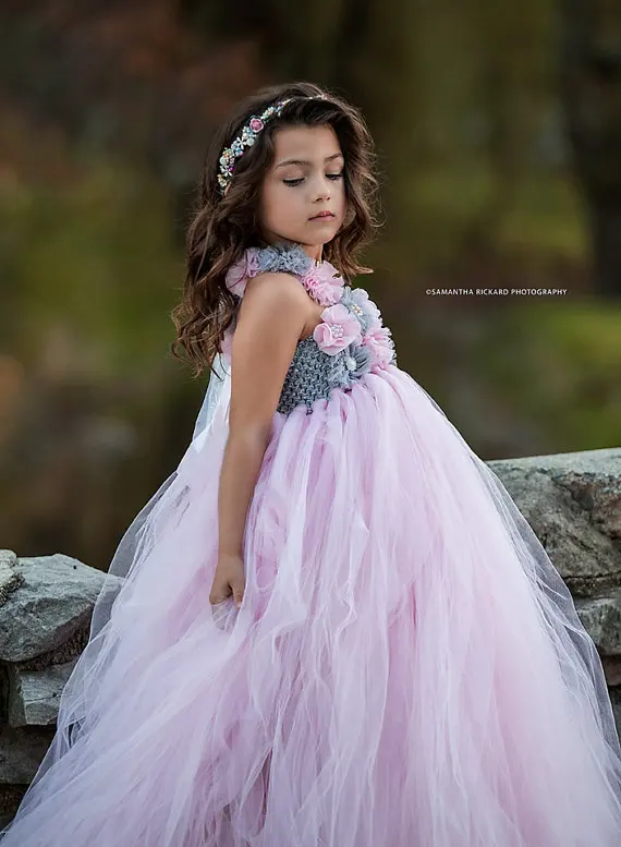 Girl Dress Princess Pink Flower Dresses Beautiful Grey Children for Girls 14year | Детская одежда и обувь