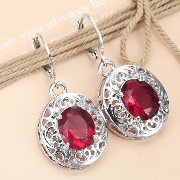 Большие круглые свисающие серьги с красным фианитом для женщин, лидер продаж, серьги-капли серебряного цвета, ювелирные изделия, свадебные серьги Z3E425 - Окраска металла: Red
