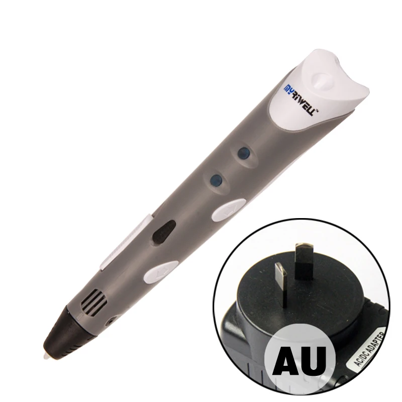 Myriwell 3d печать pen1.75 мм ABS Смарт 3D Ручка для рисования+ нить+ адаптер креативный подарок для детей дизайн живопись - Цвет: Gray AU Adapter
