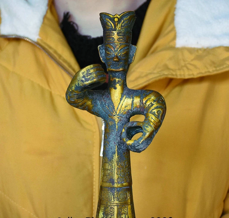 14 8 &quotАнтичная старая китайская Бронзовая позолоченная династия sanxingdui статуя
