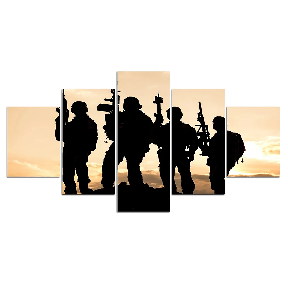 

HD Printed 5 Piece Canvas Art contribute to Army Soldier Sunset Painting Wall Pictures for Living Room Canvas Posters and prints