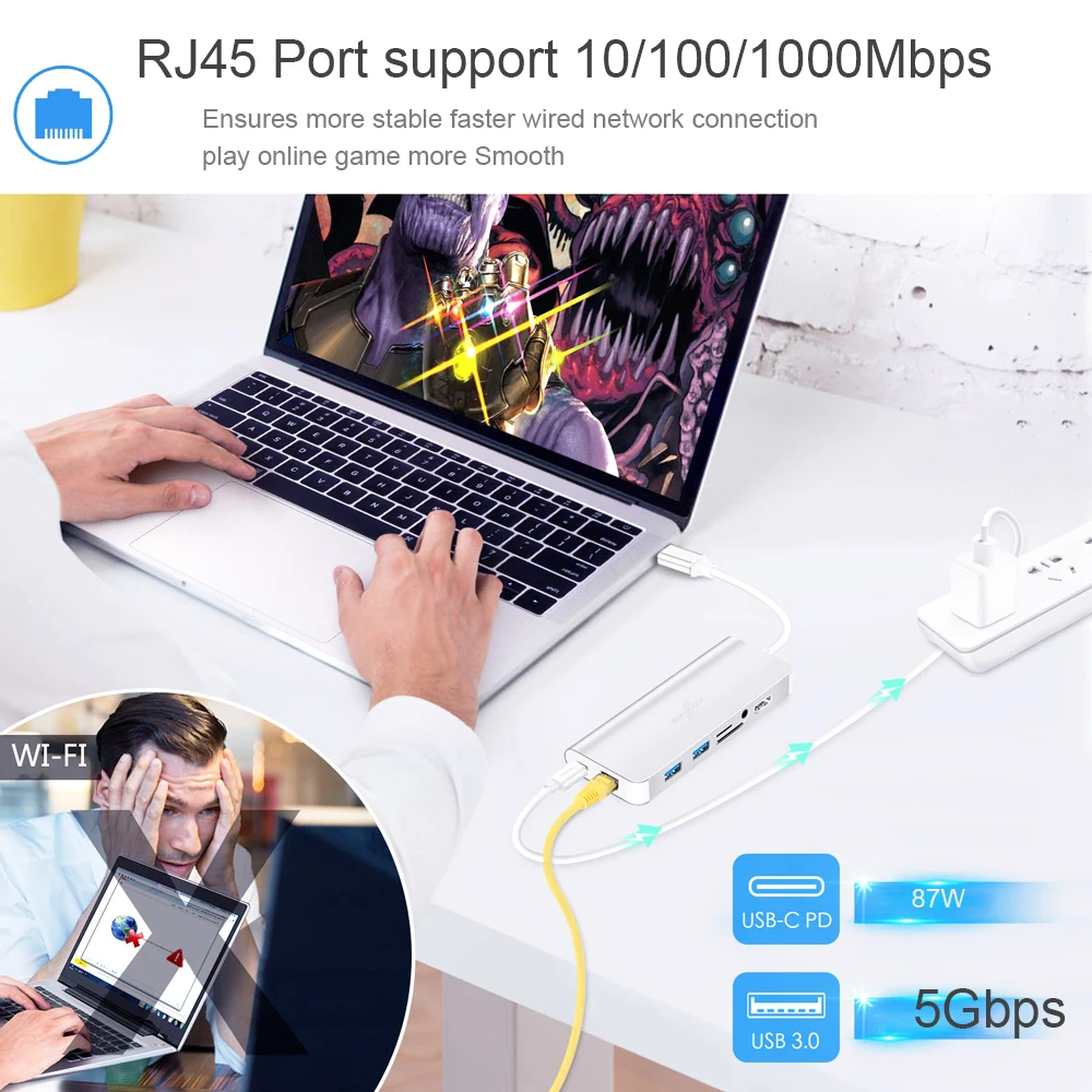 Концентратор USB Type C аудио с 4K HDMI RJ45 3,5 мм SD карта зарядная Dex станция для samsung Galaxy S8 S9 nintendo Switch MacBook Pro