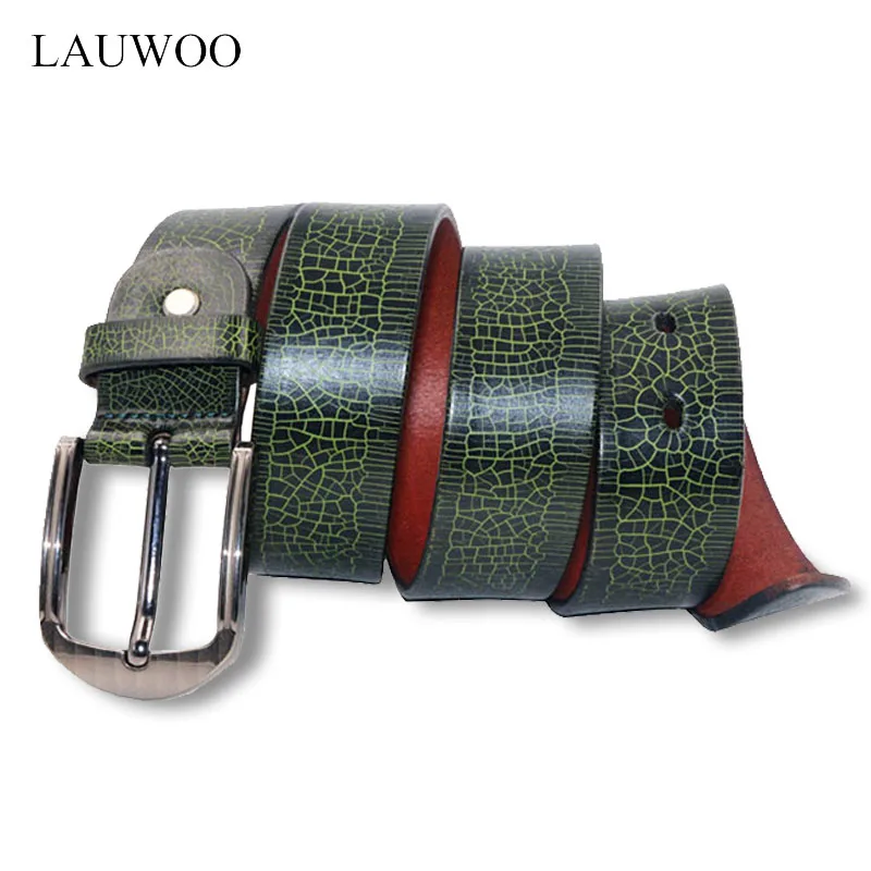 Lauwoo Модные женские Cuir véritable ремень Зеленый печатных кожа коровы женский Женская