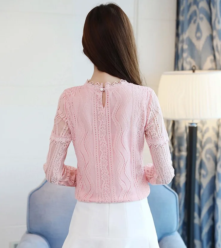 

2018 Spring New Women Lace Blouse Shirts Long Slleve Hollow Out Casual Lace Shirts Tops Blusas Femininas