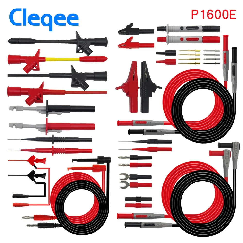 Cleqee P1600E/F 18 в 1 подключаемый щуп тестера Тестовые провода комплект Автомобильный зонд набор IC тестовый крюк Fluke bnc-тестовый кабель - Цвет: P1600E