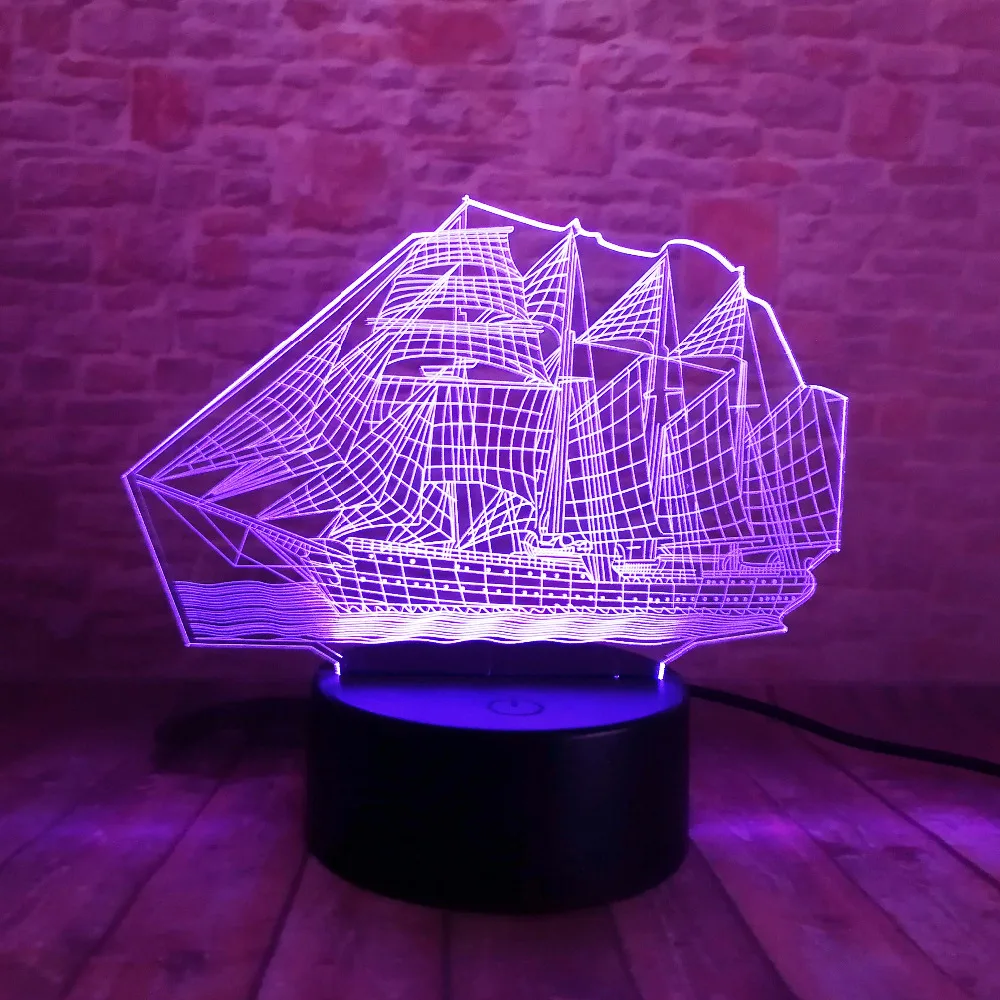 Креативный 3D ночник для парусной лодки USB светодиодный настольный светильник 7