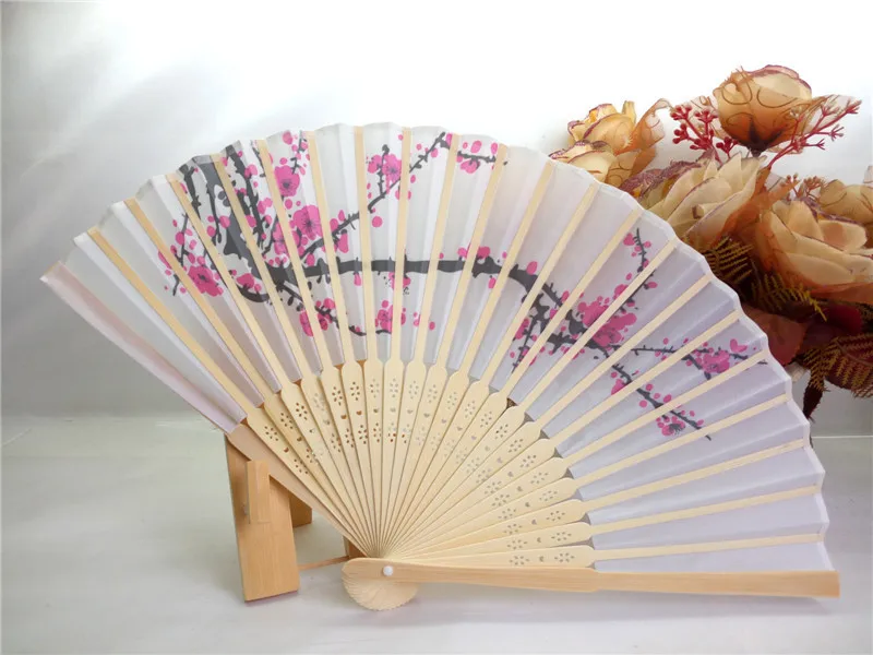 

DHL Free Shipping 150pcs/lot cherry blossom silk hand fan wedding favor plum blossom hand folding fan wintersweet