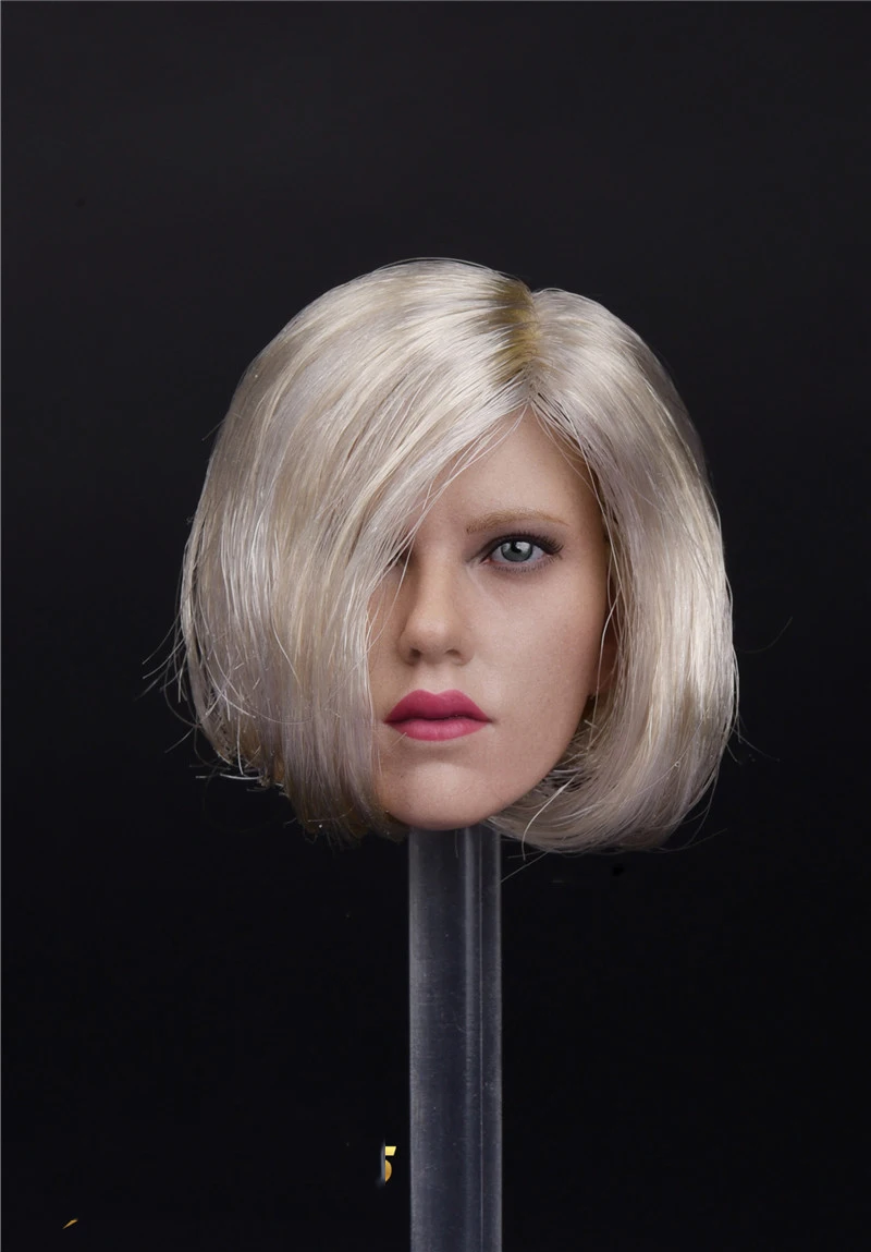 

1/6 Scarlett Johansson Black Widow 6.0 Head Sculpt With silver Hair Female warrior Natasha head Model For 12" suntan Figure body