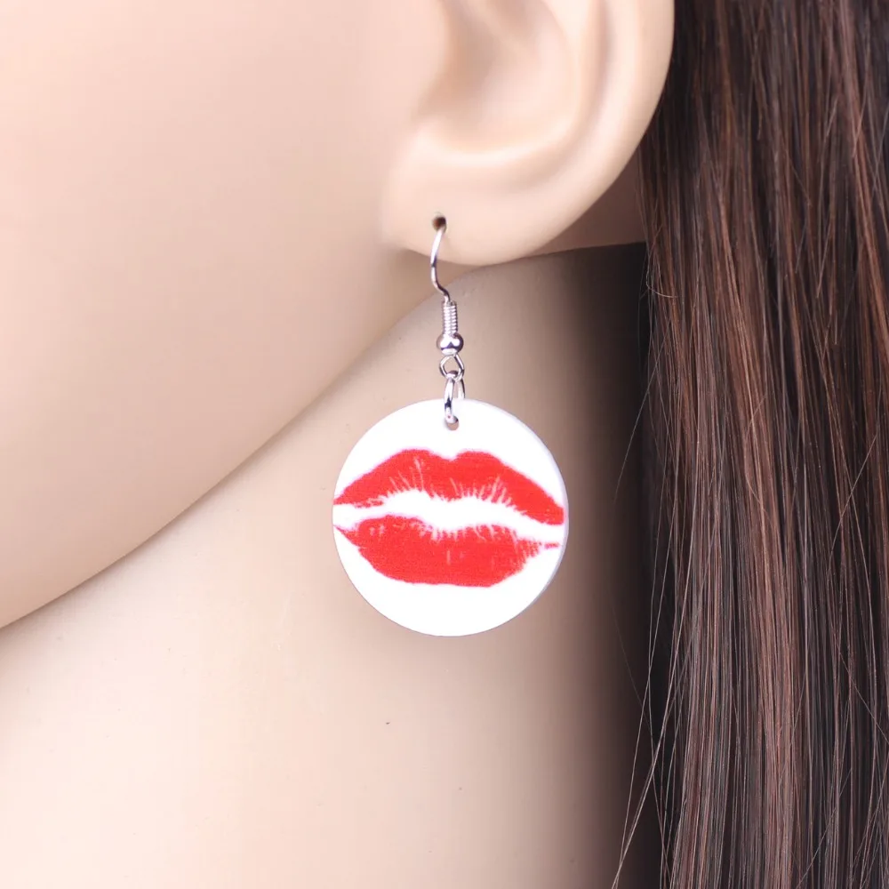Bonsny Acrylic Pattern Big Long Drop Dangle Round Sexy Red Lips Earrings For Women 2017 New Fashion Jewelry Girl Accessories | Украшения и