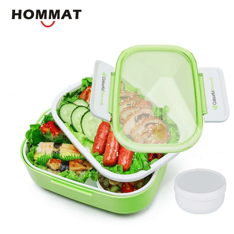 2 уровня школьной контейнеры для еды с отсеков Bento Box Еда контейнер окно Lunchbox дети