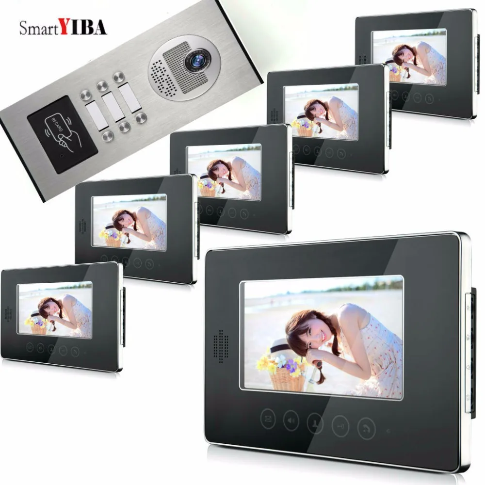 Smartyiba Home Security 7 "Inch Monitor Video Intercom Deurtelefoon Systeem Outdoor Rfid Access Deurbel Camera Voor 6 Appartement
