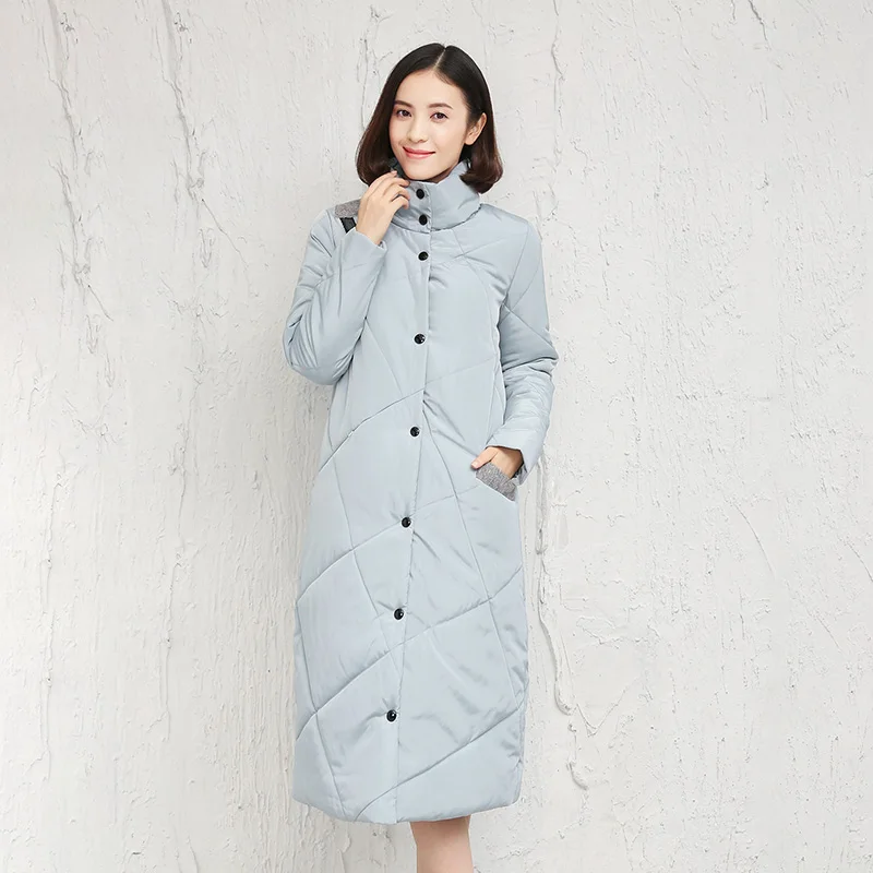 PUSECOOL 2017 New Fashion Spliced Women Long Parkas High Collar Single Breasted Warm Winter Jacket Lady Coat Casual Outerwear | Женская