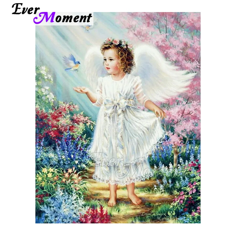 Ever Moment Diamond Painting Girl Angle Tree Flower Handmade Picture Of Rhinestone Mosaic Embroidery Cross Stitch 3F1735 | Дом и сад