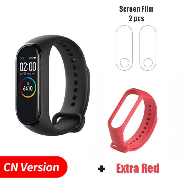 Xiaomi mi-браслет 4, новейший музыкальный смарт-браслет mi Band 4, фитнес-браслет с частотой сердечных сокращений 135 мА/ч, цветной экран, Bluetooth 5,0, банда4 - Цвет: CN extra Red film