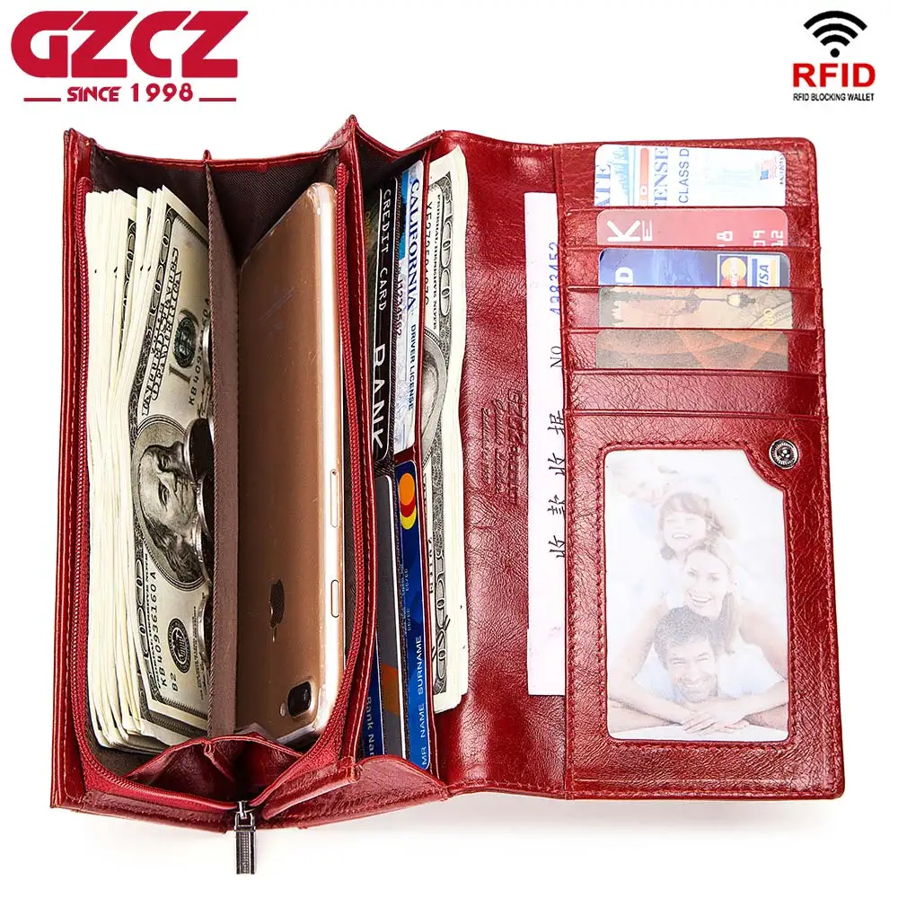 GZCZ Женские кошельки из натуральной кожи Длинный кошелек фирменный Дизайн Сумочка для сотового телефона держатель для карт женские клатчи сумки для денег