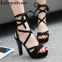 summer european and american sexy hollowed table fish mouth high heel women shoes 11cm super high heel strap women sandals