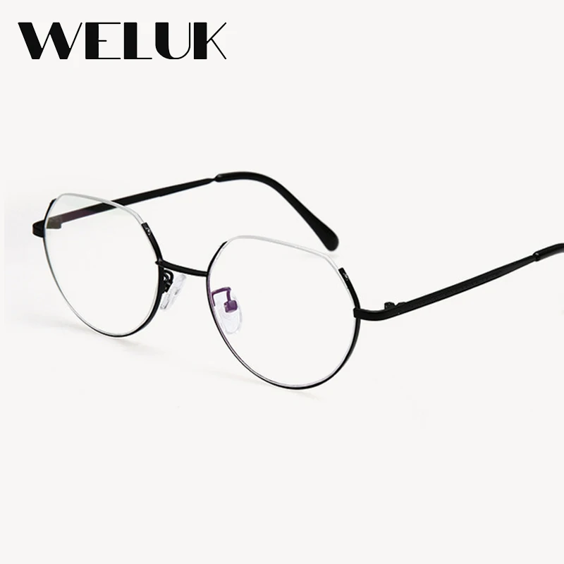 Weluk круглый Flat Top прозрачные очки Женщины Мужчины Металл близорукость моды