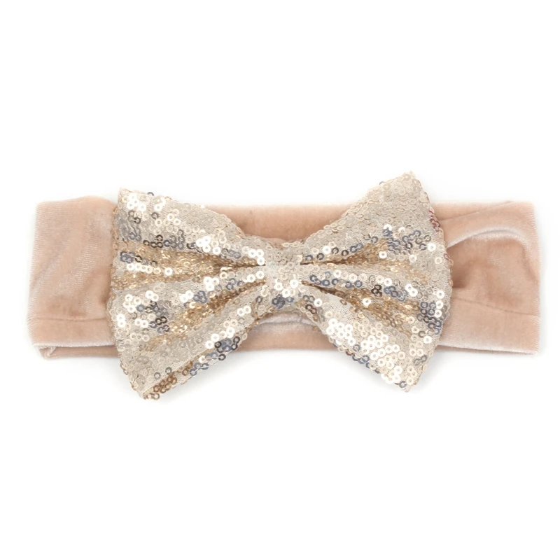 2018 New Cute Velvet Baby Headband Big Sequin Hair Bow Solid Turban Elastic Headbands Kids Glitter Large Accessories | Детская одежда и