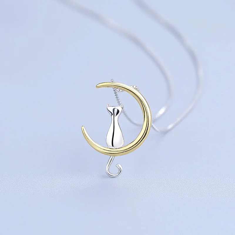 Цепочка с подвеской в виде кота и Луны из серебра 925 пробы|jewelry pendant|cat pendantfine jewelry |
