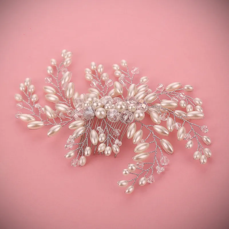 Luxury Handmade Bridal Wedding Hair Comb Accessories Charms Simulated Pearl Jewelry Crystals Beads Combs MY593 | Украшения и