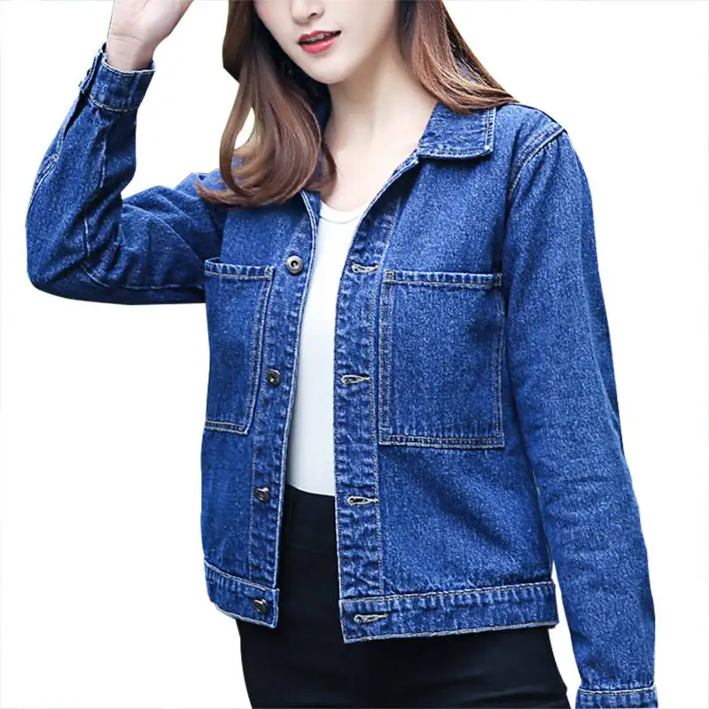 Blue 2 Белая, синяя джинсовая куртка для женщин, Короткие джинсы, пальто для девушек, куртки, топы с отложным воротником, Тонкий джинсовый Топ для женщин, высокое качество - Цвет: Blue 2