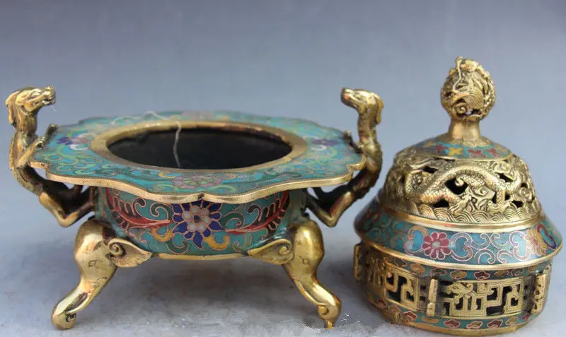 Chinese Cloisonne Enamel Bronze Dragon Beast elephant incense burner | Дом и сад