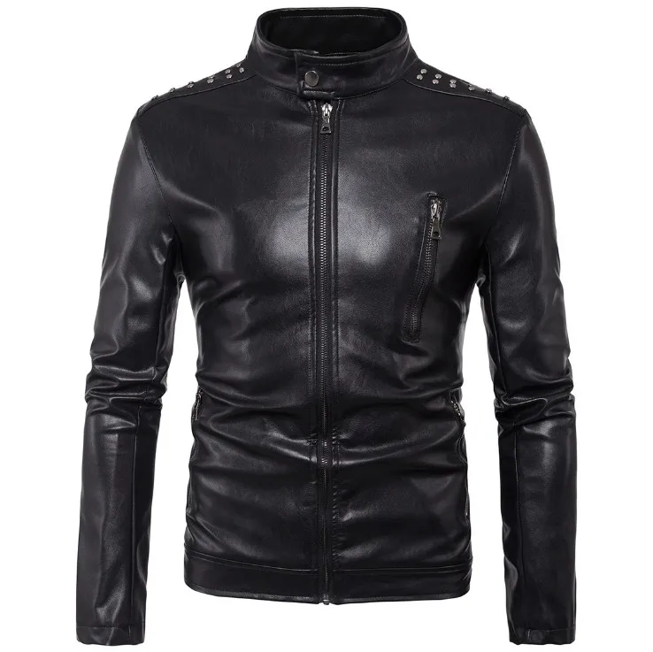 

New Fashion Zippers Leather Jacket Male Brand Leather Jackets Men Rivet Decoration Handsome Motorcycle Leather Jackets 5XL