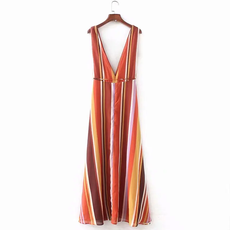 Возможно у оранжевое Радужное платье без рукавов с глубоким v образным вырезом