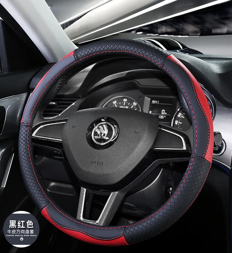 Верхний слой кожаный руль чехлы для skoda Fabia Octavia Scout Rapid Spaceback Superb Kodiaq Karoq Roomster Praktik Yeti
