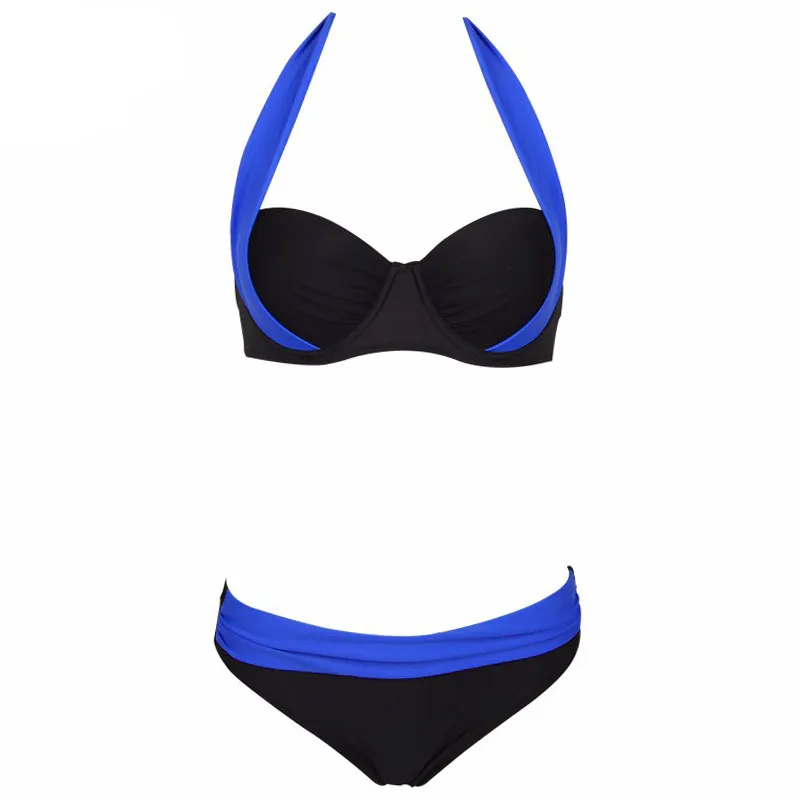 2017 New High Waisted Bathing Suits Swim Halter Retro Push Up Bikini Set Sexy Bikinis Women Swimsuit Plus Size Swimwear |