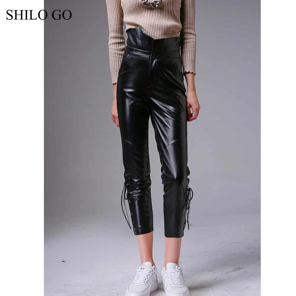 Женские кожаные брюки SHILO GO осенние модные из натуральной овчины с высокой талией