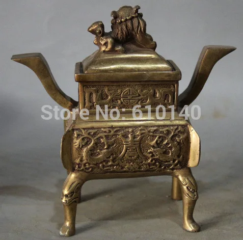 6 Marked Chinese Brass 4 Foot square Fu Foo Guardion Lion Incense Burner Censer |